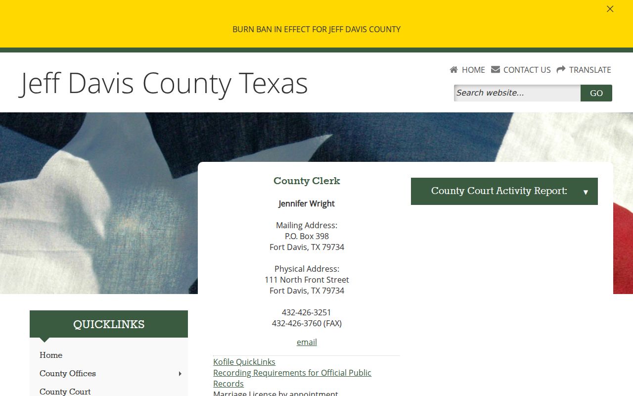 Jeff Davis County county-court warrant records contact