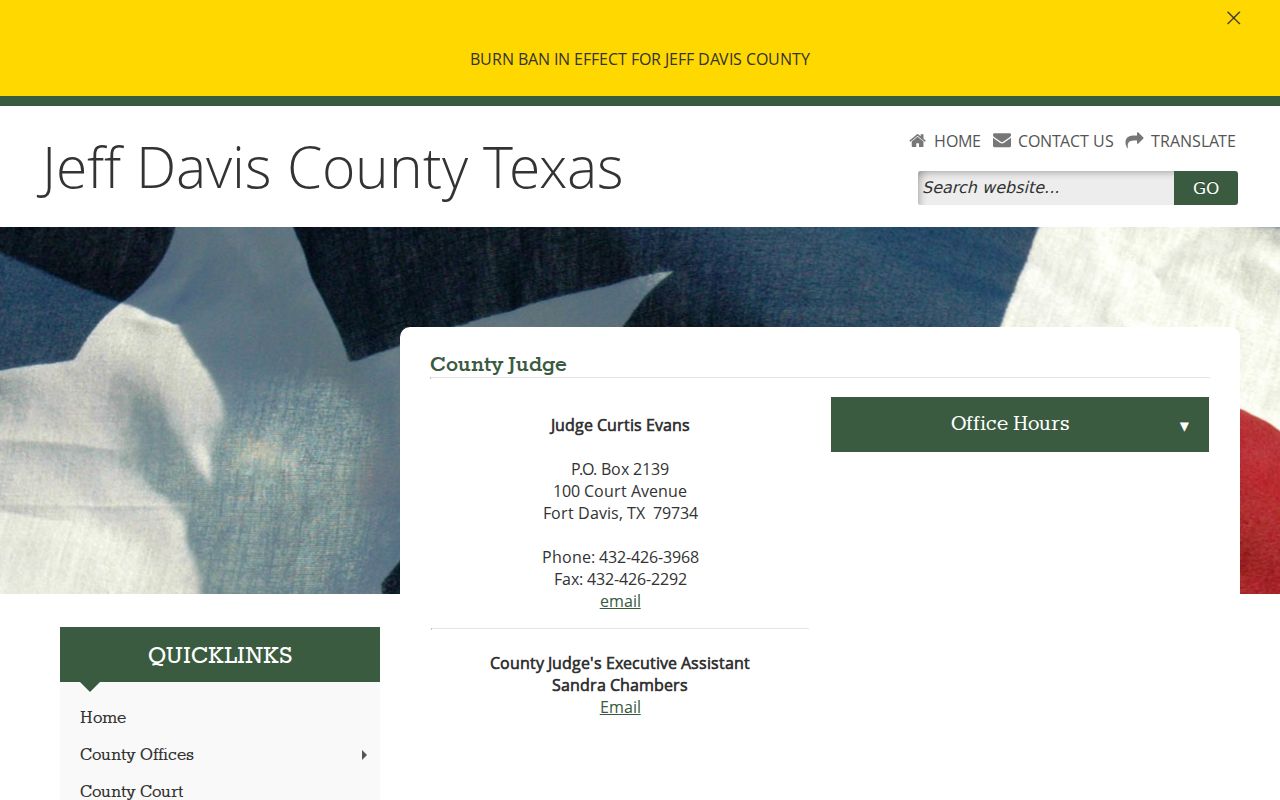 Jeff Davis County bench warrant court routing through the County Judge office