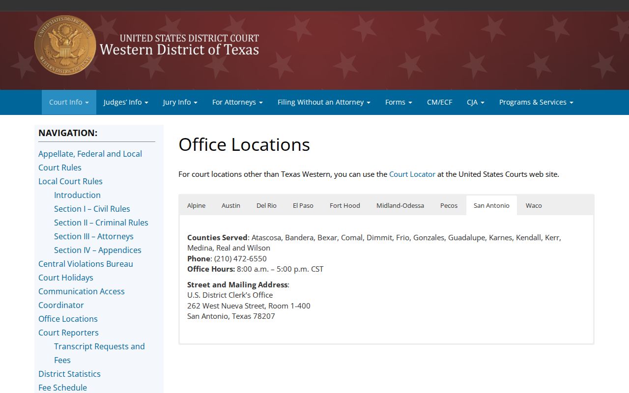 Jeff Davis County federal arrest-warrant service area at the Alpine office