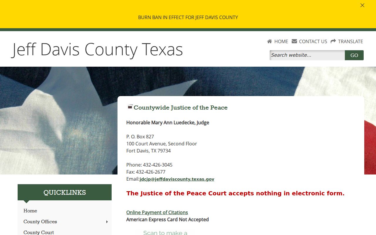 Jeff Davis County bench-warrant court contact and JP filing limits