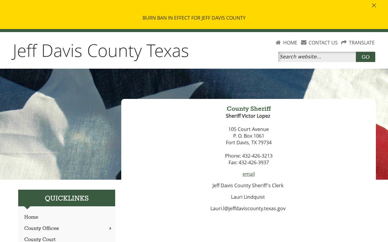 Valentine warrant record routing through the Jeff Davis County Sheriff